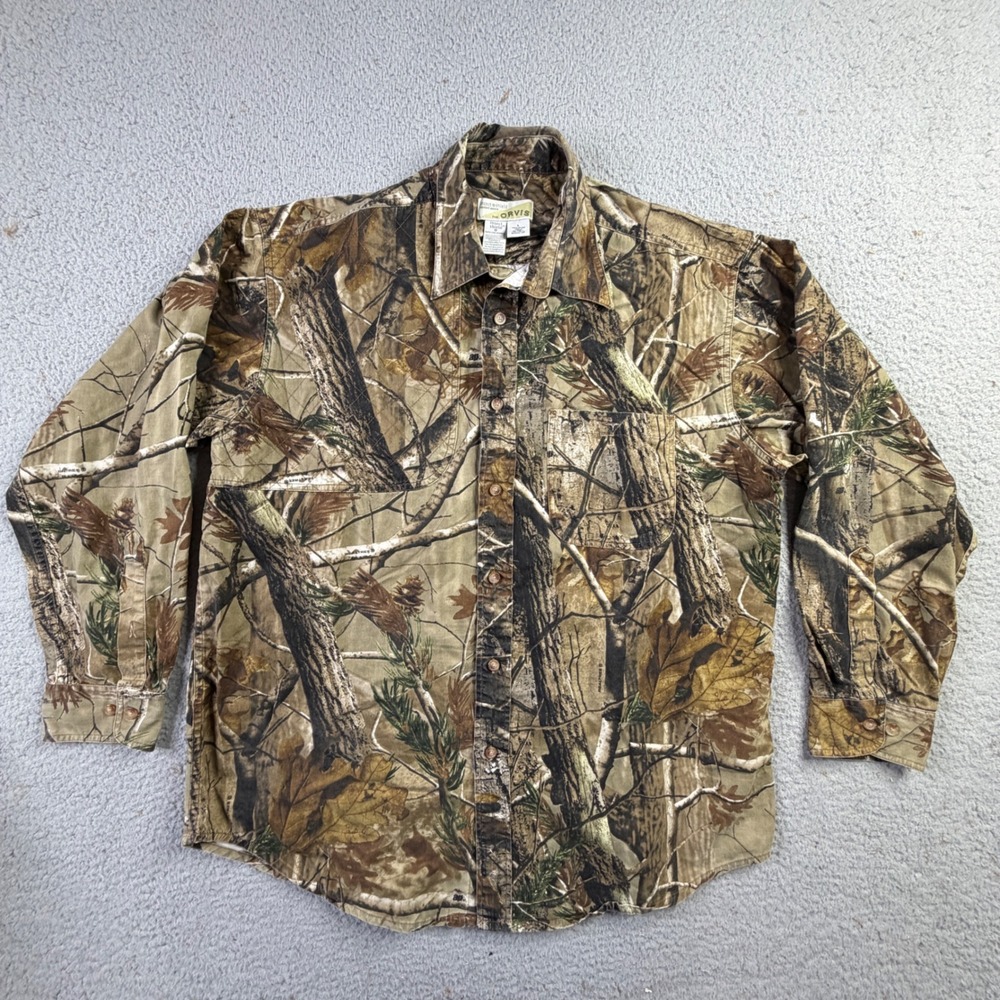 Orvis Insect Shield Realtree Camo Long Sleeve Shirt Mens L Button Down Cotton